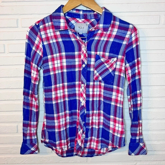 Rails Blue Red Plaid Button Down Hunter Marina Flamingo Shirt, Women’s Size XS - Picture 1 of 8